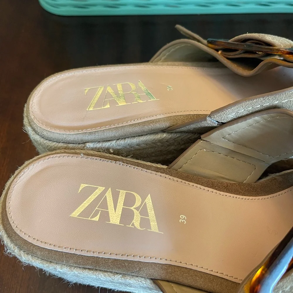 Zara Women's Tan Suede Platform Sandals - Picture 6 of 9